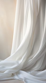 Flawless white surface draped with soft white fabric. Still life photography and minimalist composition.Generative AI