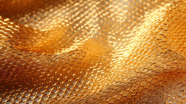 background close-up golden wicker mesh under light.Monochrome. Generative AI