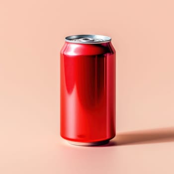 Aluminum red jar mockup on a colored background. Mockup of 330 ml red aluminum sparkling water.Generative AI
