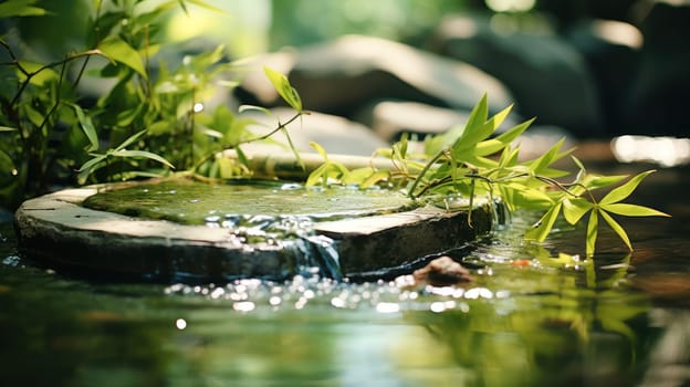 background Stream in the tropical forest. Environment sunny landscape. Generative AI