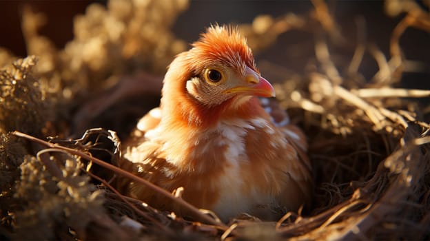 chicken in a chicken coop on a bio farm. free-range birds. concept of eco-farms and agriculture. Generative AI