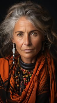beautiful senior Native American woman Indian .close-up portrait in bright clothes.Generative AI