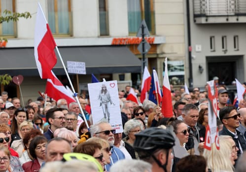 Cracow, Poland - October 1, 2023: Million Hearts March in Krakow. Crowds of Poles march through the streets of Krakow protesting against PiS's rule