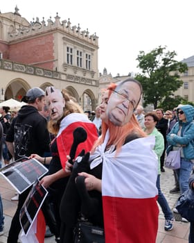 Cracow, Poland - October 1, 2023: Million Hearts March in Krakow. Crowds of Poles march through the streets of Krakow protesting against PiS's rule