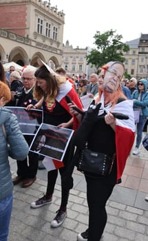 Cracow, Poland - October 1, 2023: Million Hearts March in Krakow. Crowds of Poles march through the streets of Krakow protesting against PiS's rule
