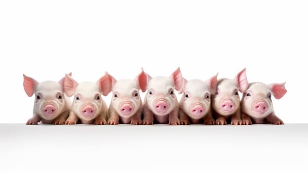 Beautiful Piglets in a row isolated on white background. Artificial Art.
