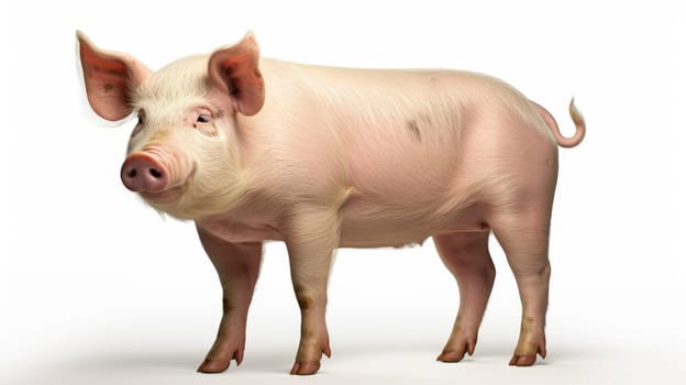 One pink Pig isolated on white background. Artificial Art.