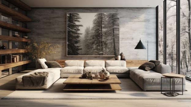 Modern living room with designer furniture. artificial art