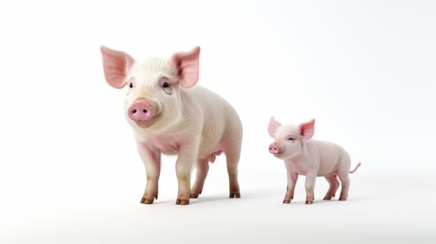 Mother Pig with her piglet baby isolated on white background