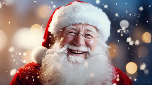 Portrait from laughing Santa Clause with rec cap and white beard - Chrismas Card Concept. Artificial Art