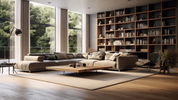 Modern living room with designer furniture. artificial art