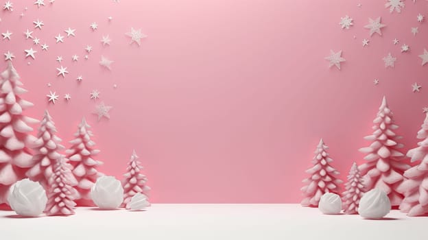 Pink christmas holiday stars background in red, pink and bright colours. Winter theme wallpaper. Artificial Art