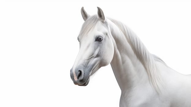 Beautiful white Horse isolated over white background. Artificial Art
