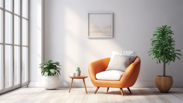 Armchair and potted plant in a room window nice to relax. artificial art