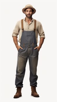 Farmer with hat standing in studio isolated on white background. artificial art