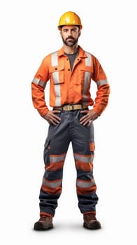 Portrait from construction worker isolated on white background. Generative AI