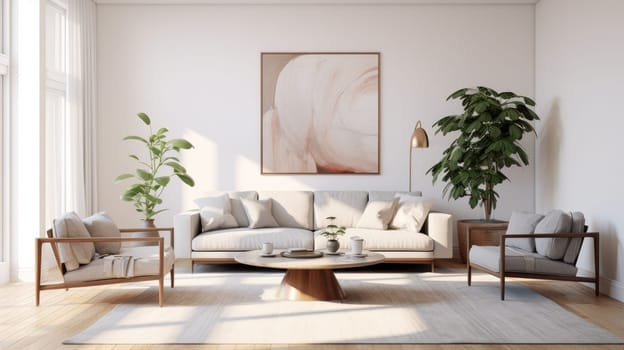 Modern living room with designer furniture. artificial art