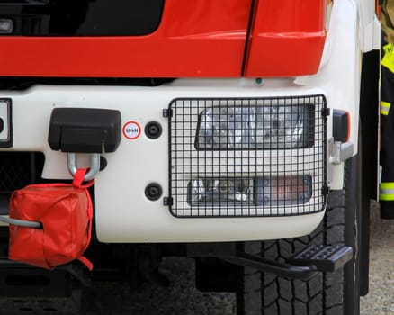 A detailed view of a fire engine. Facilities of a fire engine.