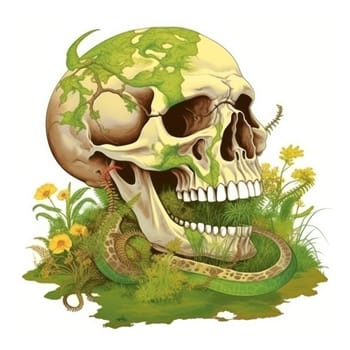 colorful sugar skull decorated with intricate floral patterns on a light background.generative Ai,