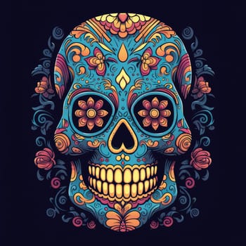 colorful sugar skull decorated with intricate floral patterns on a light background.generative Ai,