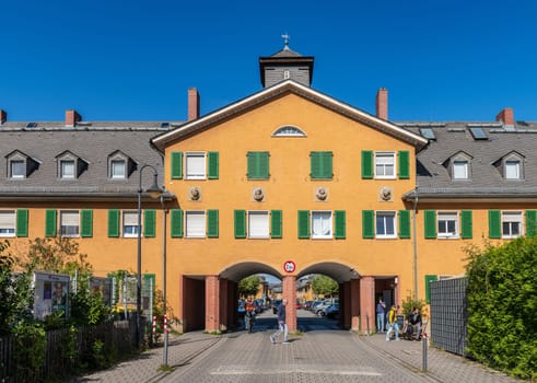 Buildings of the railway settlement in Frankfurt-Nied, Hesse, Germany