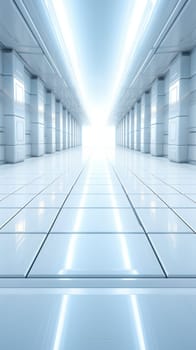 Empty white room or corridor with glowing lines. image of futuristic space.abstract background.Generative AI