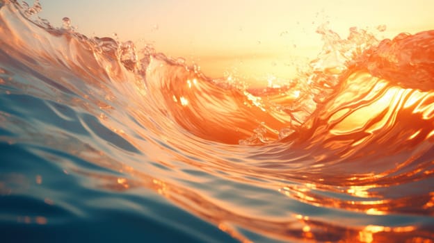 background surface sea waves at sunset close up. Generative AI