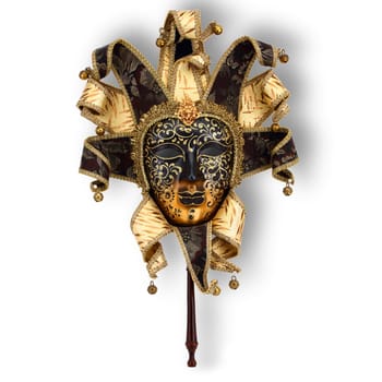 A Venice carnival mask black and gold on a white with shadow