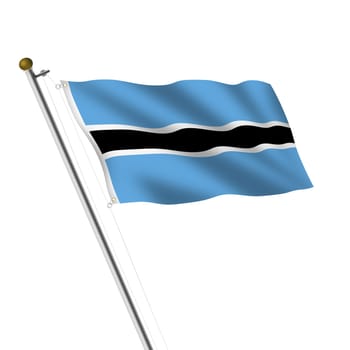 A Botswana Flagpole 3d illustration on white with clipping path