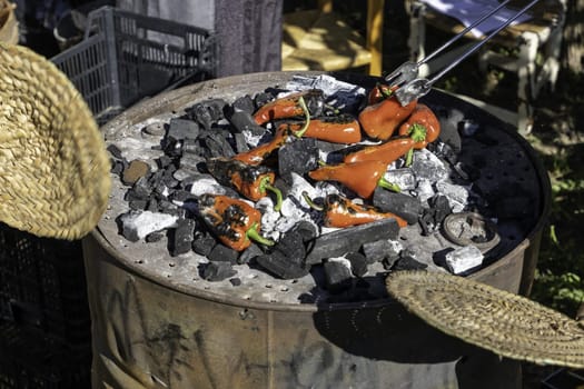 Detail of seasonal vegetables roasted with charcoal