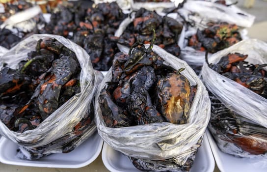 Detail of seasonal vegetables roasted with charcoal