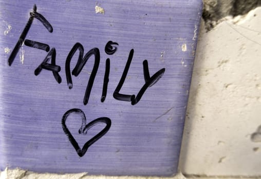 Detail of written text celebrating family happiness