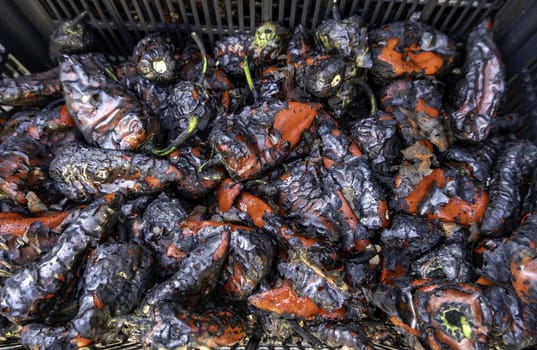 Detail of seasonal vegetables roasted with charcoal