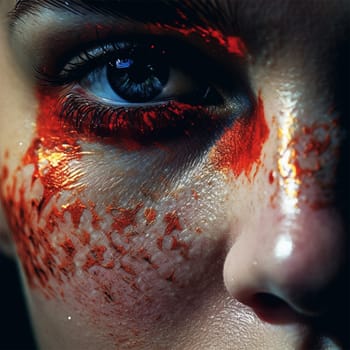 splash of paint on a beautiful female face. part of the face close up.beauty and emotions.