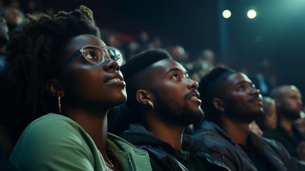 spectators in the cinema carefully look at the screen. recreation and entertainment