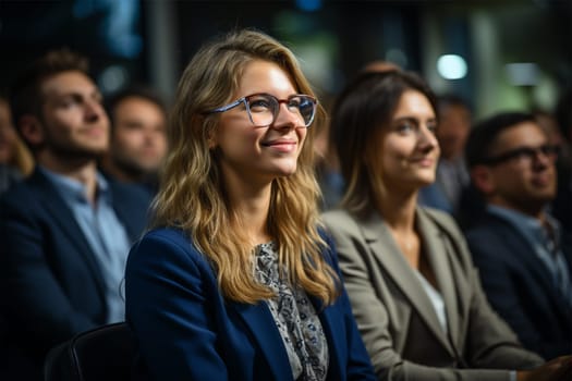 enthusiastic smiling audience at a business seminar. Multinational business team, meeting ,seminar, training concept