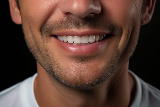 close-up of a beautiful male smile with clean and white teeth. the concept of personal hygiene and visiting the dentist.