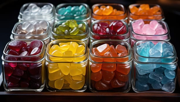 assortment of natural handmade marmalade in boxes on display close-up. Generative AI