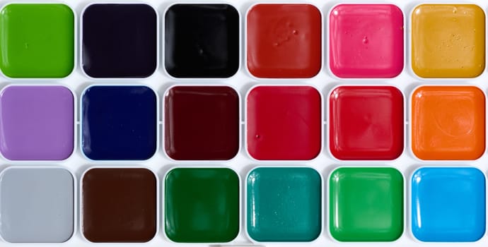 Watercolor paint palette, object for drawing and creativity, cells