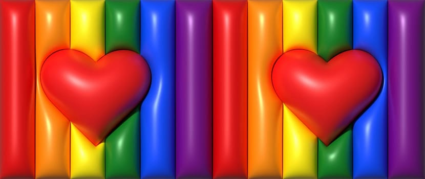 The multi-colored flag is a symbol of LGBT social movements, reflecting the diversity of the LGBT community and the spectrum of human sexuality and gender. 3D rendering illustration