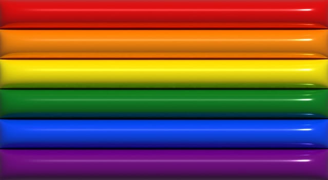 The multi-colored flag is a symbol of LGBT social movements, reflecting the diversity of the LGBT community and the spectrum of human sexuality and gender. 3D rendering illustration
