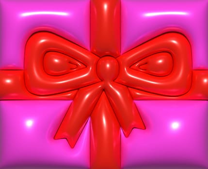 Red tied bow and ribbon on a pink background, 3D rendering illustration