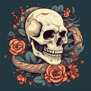 colorful sugar skull decorated with intricate floral patterns on a dark background.generative Ai,