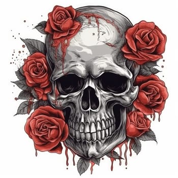 colorful sugar skull decorated with intricate floral patterns on a light background.generative Ai,
