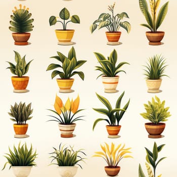 seamless pattern Home plants in pots on a light background .