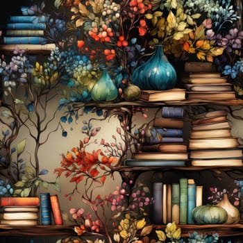 seamless pattern with old books and flowers.pattern for fabric or wallpaper.