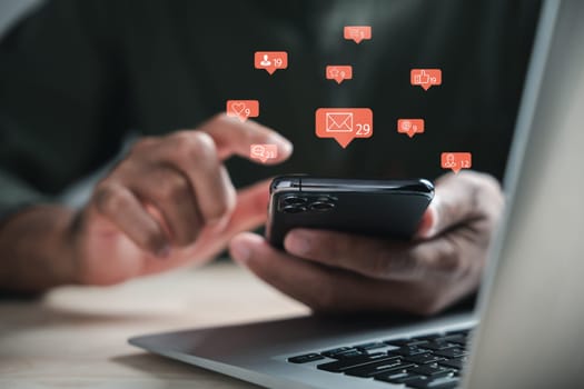 Symphony of Digital Possibilities, Laptop and smartphone compose a symphony of boundless possibilities, harmonizing social media, SNS, online marketing. A modern business opus.