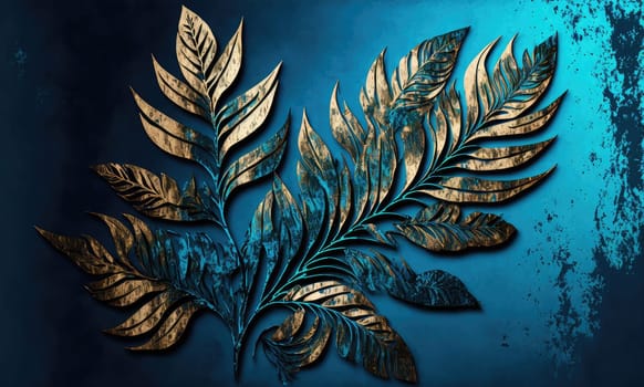 Golden leaves floral grunge background. Generative AI design
