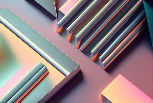 Holographic pastel geometric abstract background. Generative AI design