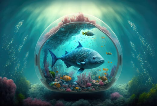 Underwater world with colorful fish. Generative AI design